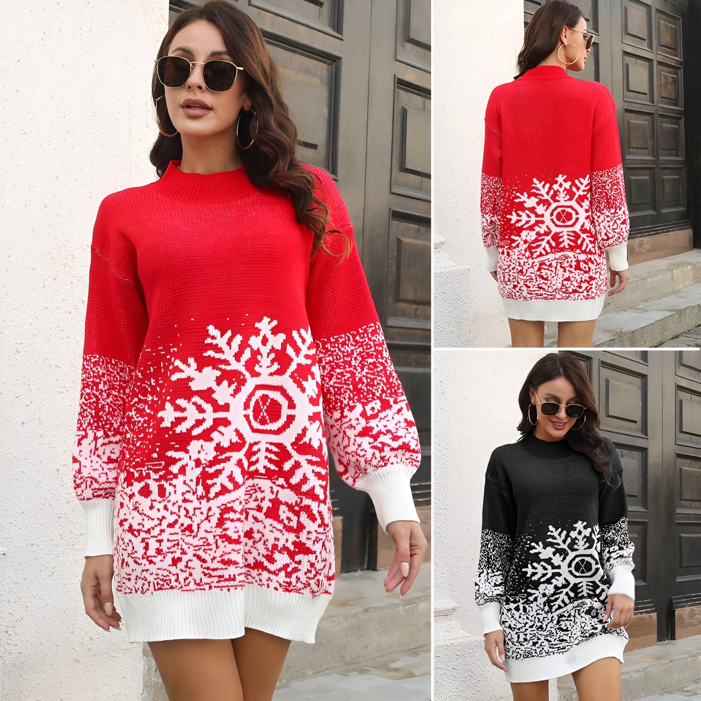 Jultröjeklänning i Svart eller Röd – Varm & Mjuk Stickad Klänning